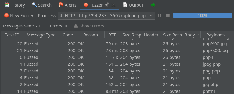 file extension fuzzing fuzzer tab results