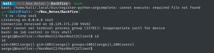 reverse shell as sergej 2
