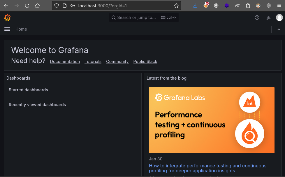 logged into grafana
