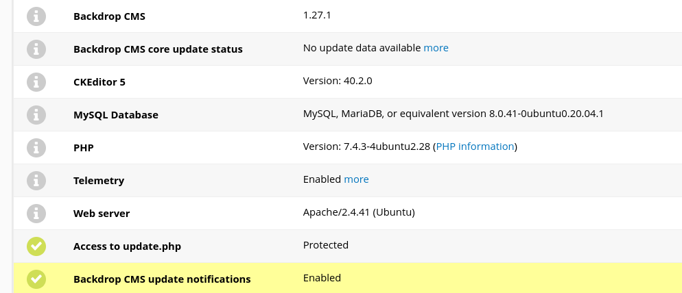 Backdrop cms status page