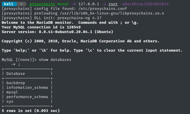 database over proxychains