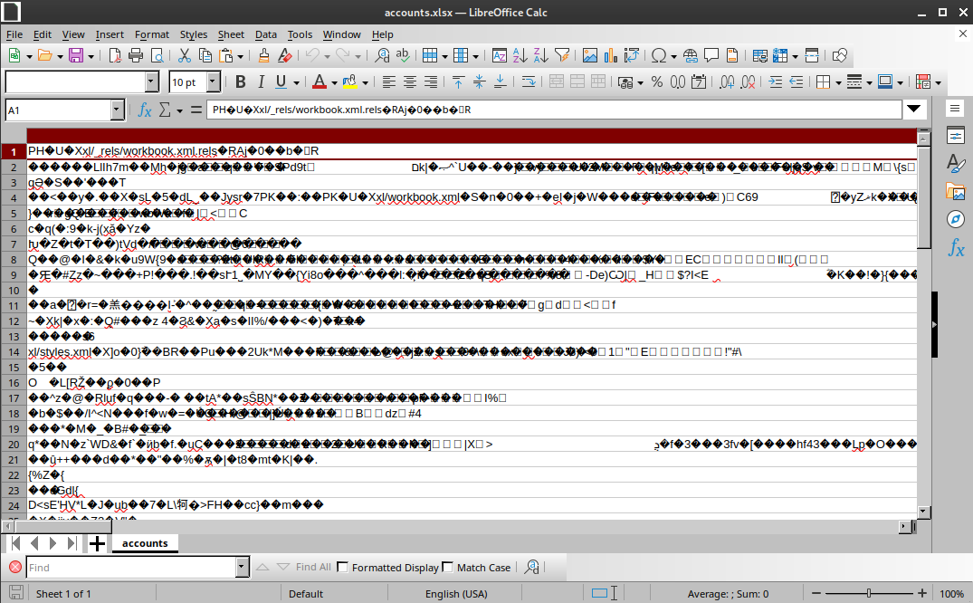 garbled spreadsheet