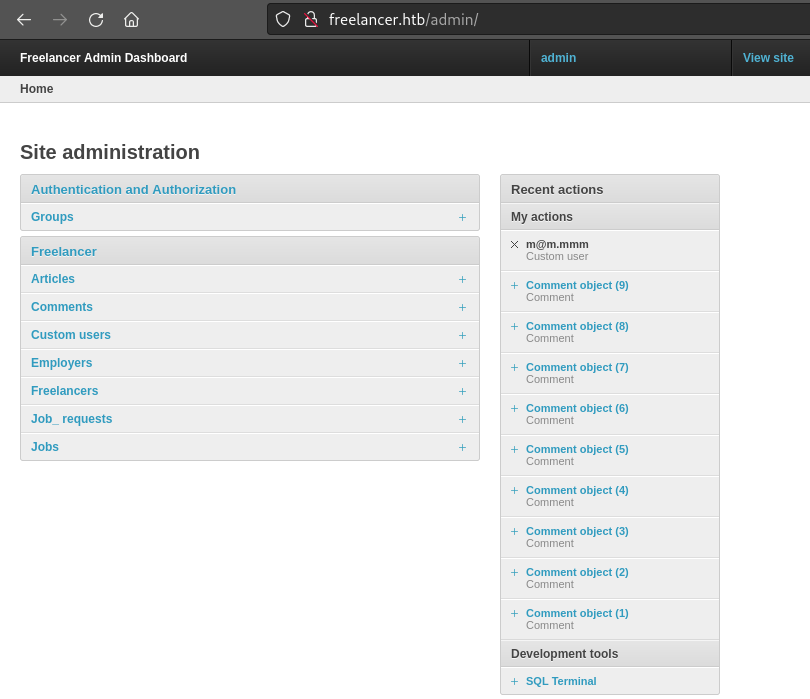 actual admin dashboard