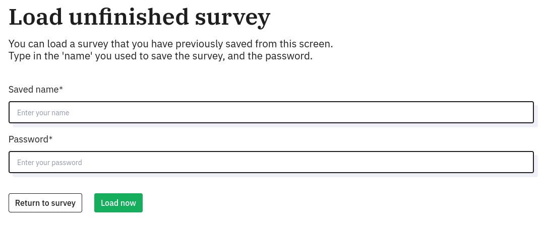 load unfinished survey