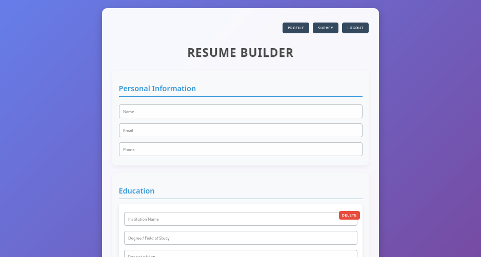 resume builder page