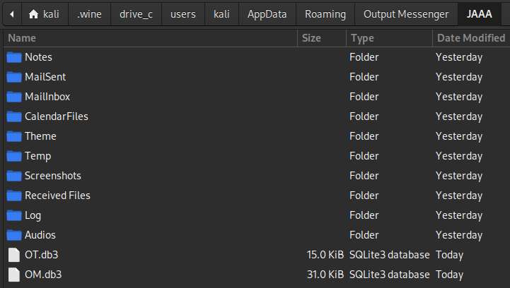 found DB in Wine appdata