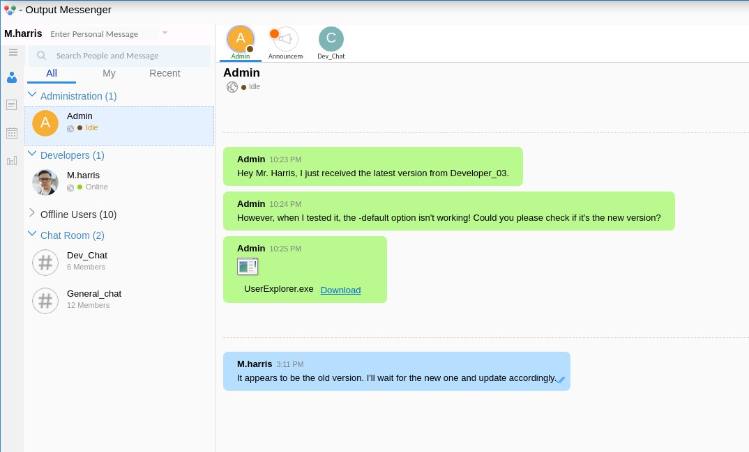 output messenger linux client m.harris