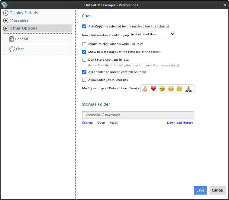 output messenger linux client setting download dir