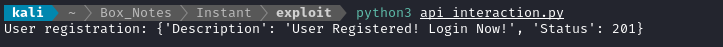 api registered a user