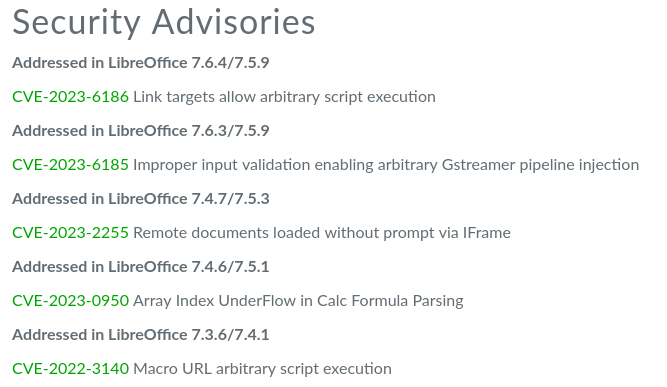 Libreoffice security advisories