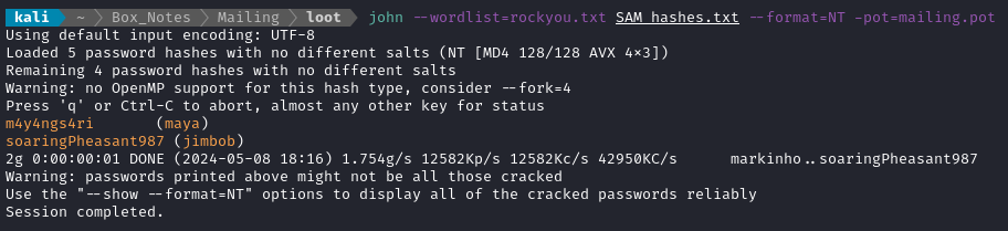 cracked NTLM hashes