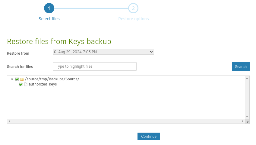 Restoring keys backup 1