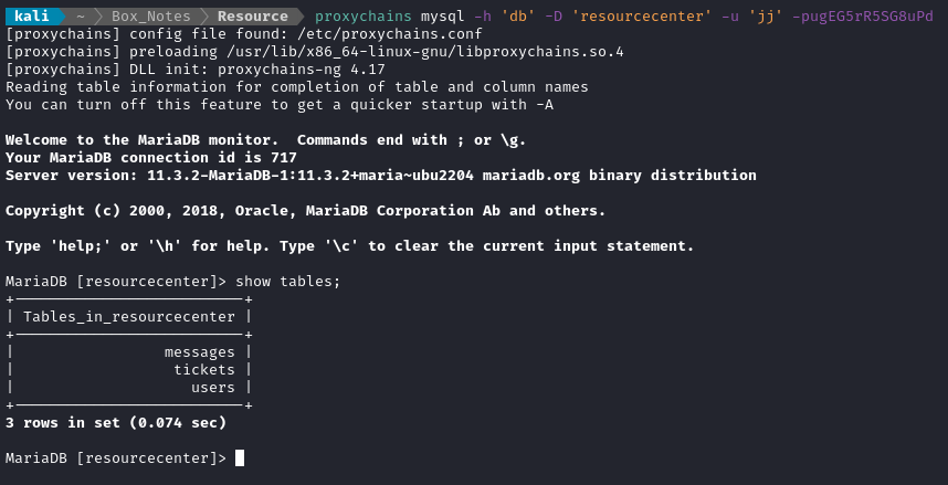 database tables