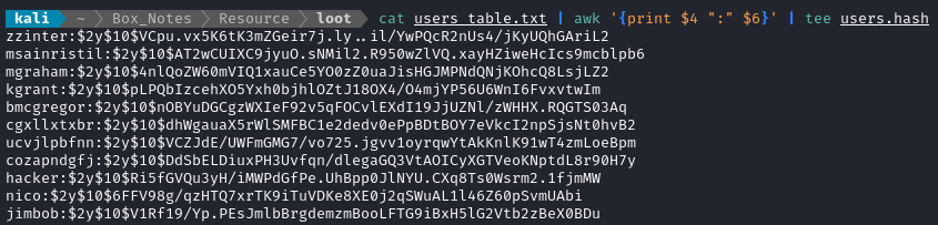 hashes from db