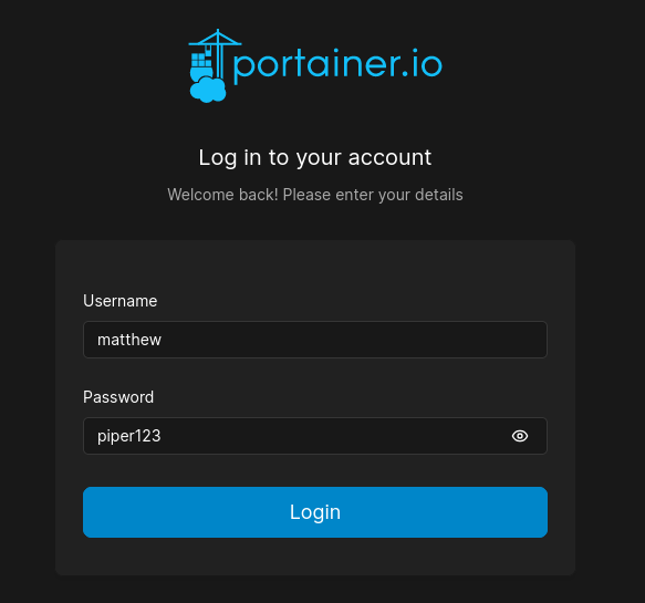 portainer login as matthew