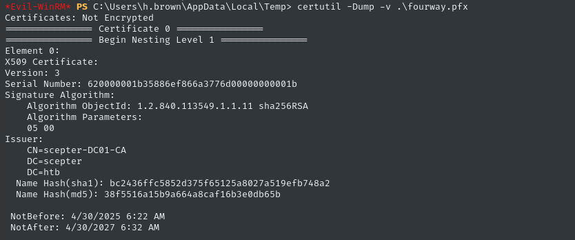 certutil dump for serial number