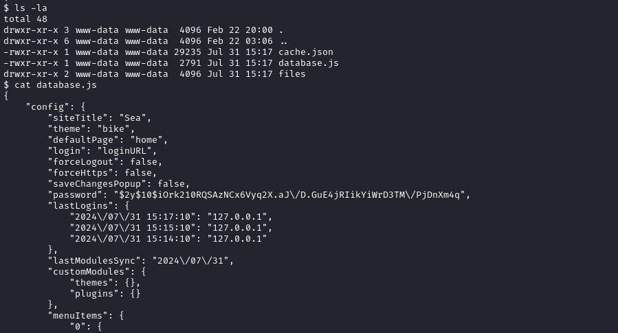 database screenshot with hashed password