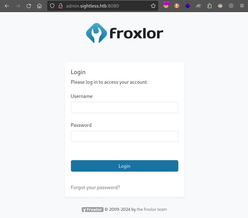 froxlor login screen