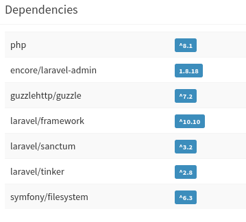 admin dashboard dependency versions