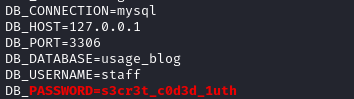 admin env file mysql creds